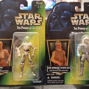 Vtg 90's Star Wars Power of the Force Luke Skywalker in Hoth Gear/C-3PO
